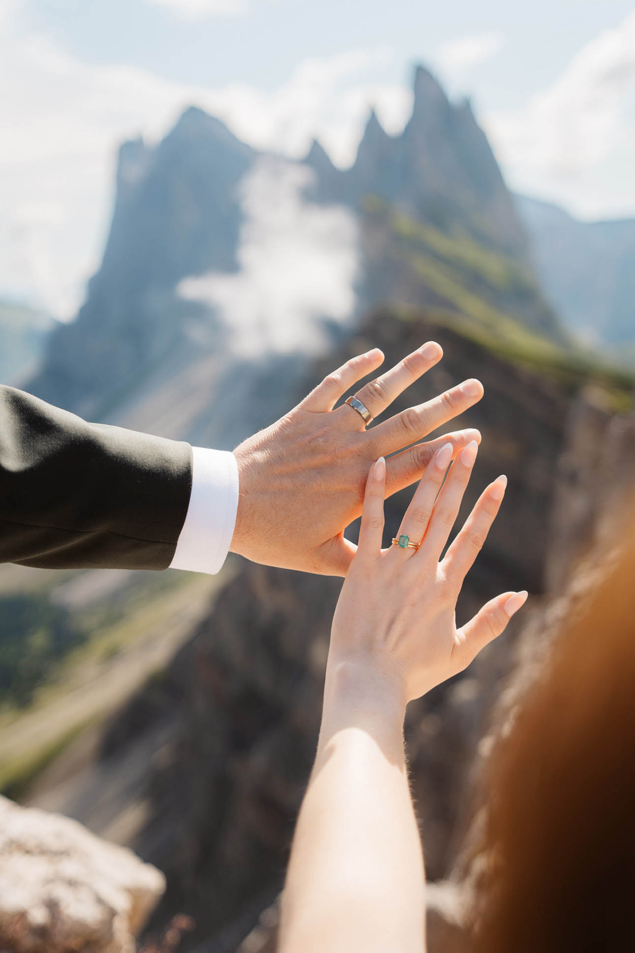 Lorissa Lee Photography wedding Italy Dolomites Seceda wedding rings just married